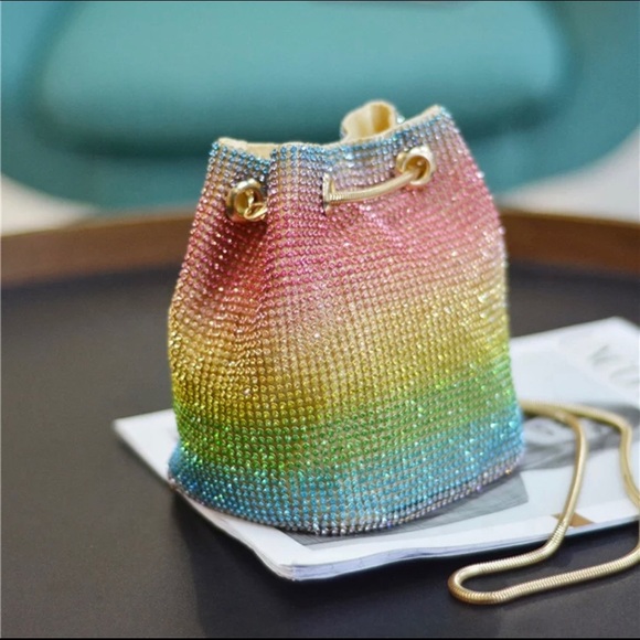 COPY - Rainbow 🌈 Rhinestone Crystal Bucket evening bag - Picture 5 of 6